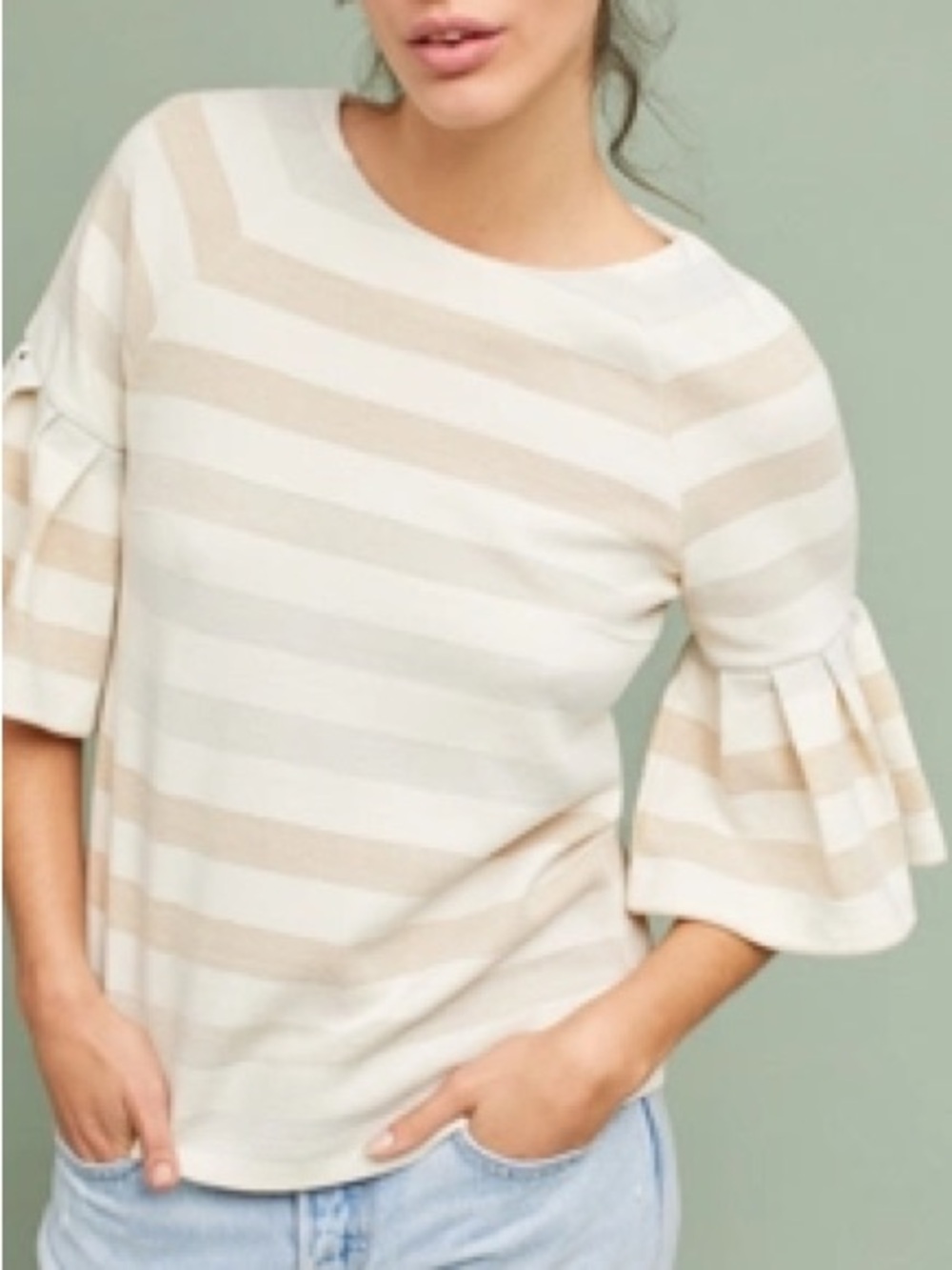Anthropologie Maeve Striped Ruffled-Sleeve Top | Size M